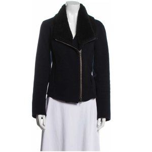 Vince Black Double Face Wool Lamb Shearling Cashmere Moto Jacket